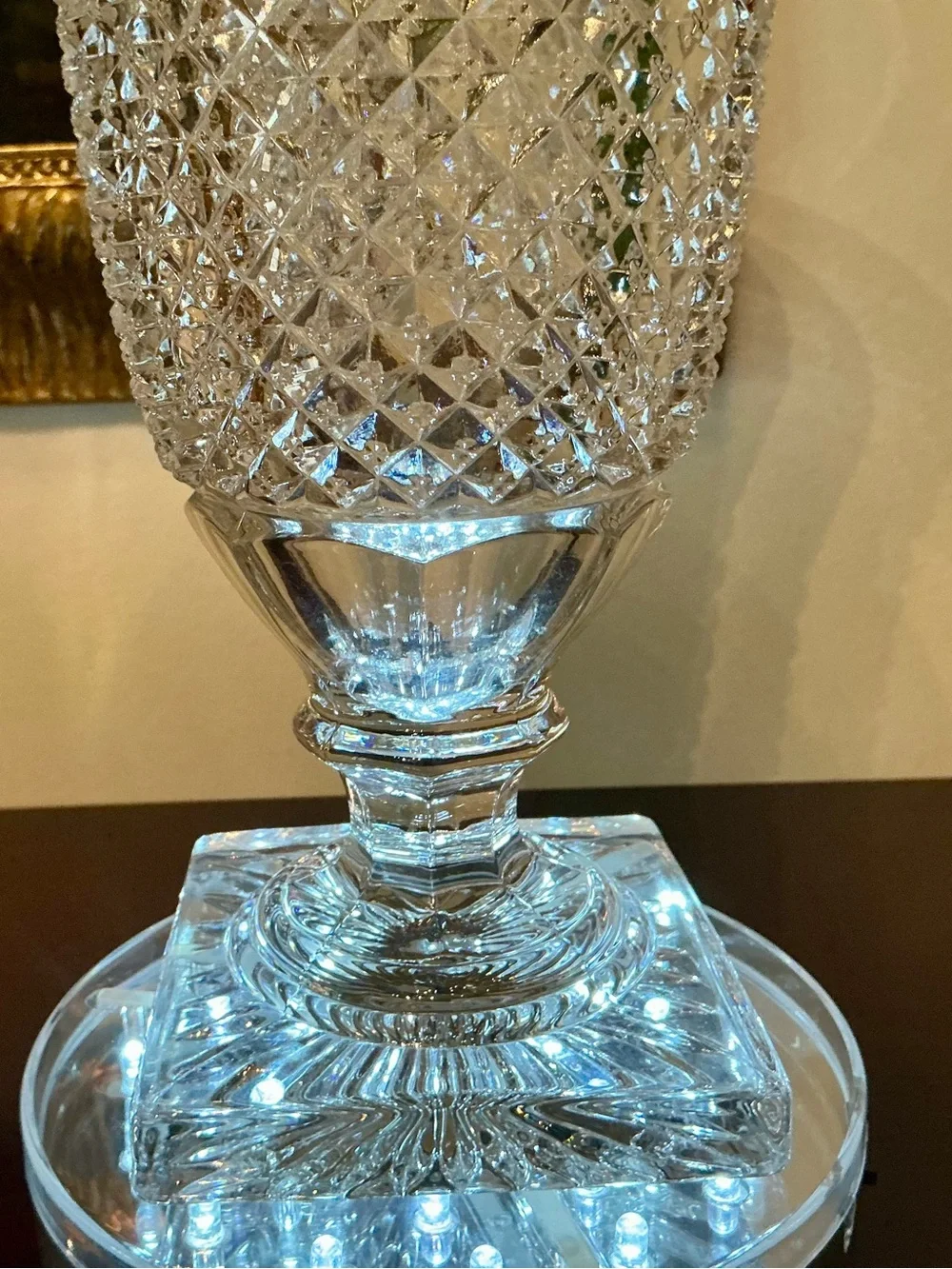 Vintage Bohemian Cut Crystal Medici Urn Vase 9.5”